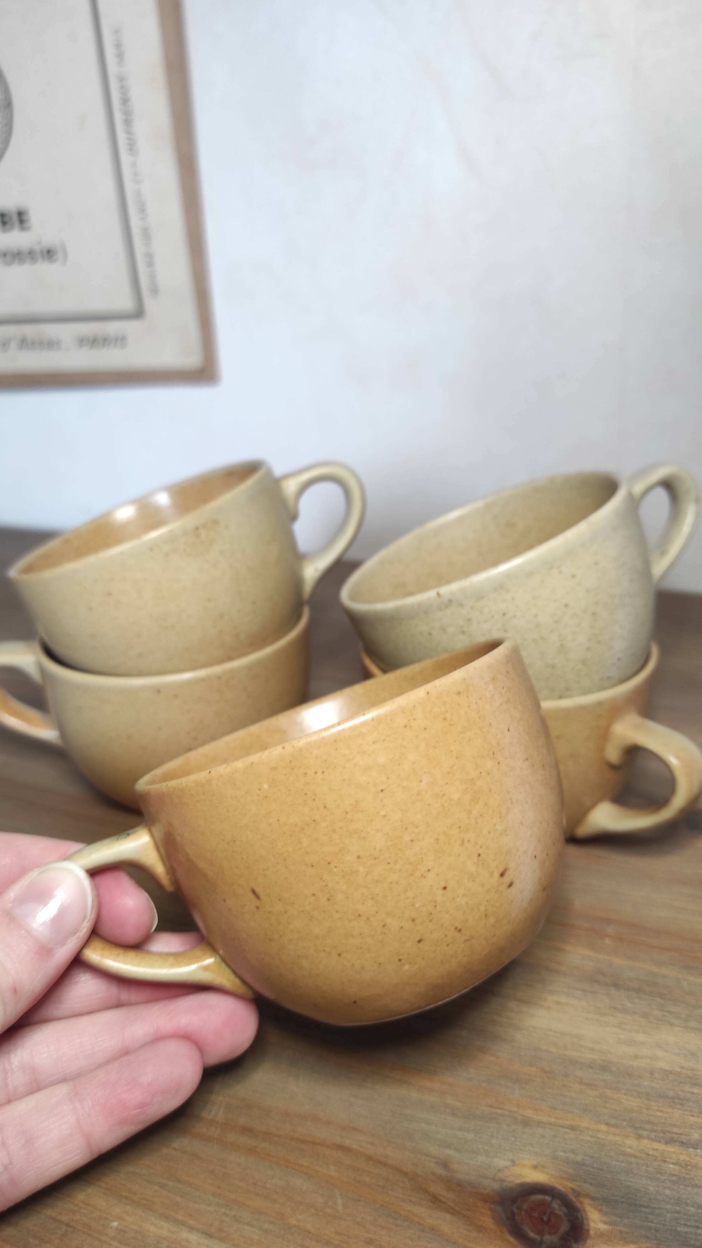 Set of 5 pretty vintage stoneware mugs
