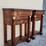 Pair of empire consoles in mahogany and 19th century marble