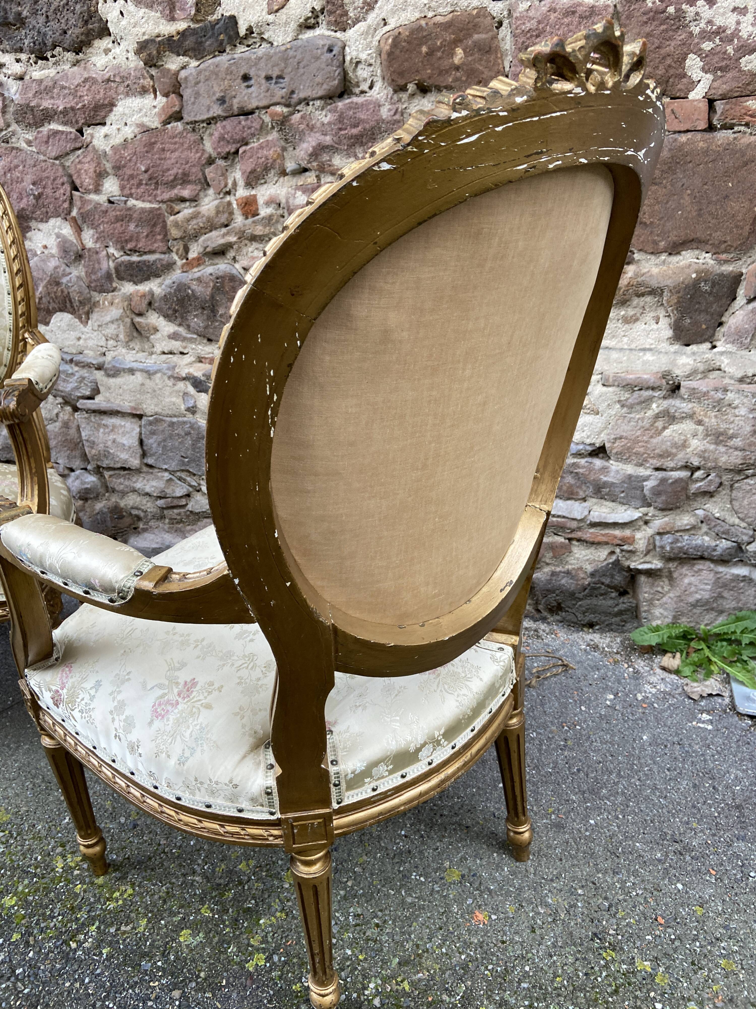 pair of Louis XVI style armchair in golden wood French Provence armchair 1920s