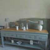 Console 5 drawers 1 re-enchanted tablet in gray green wooden top