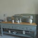 Console 5 drawers 1 re-enchanted tablet in gray green wooden top
