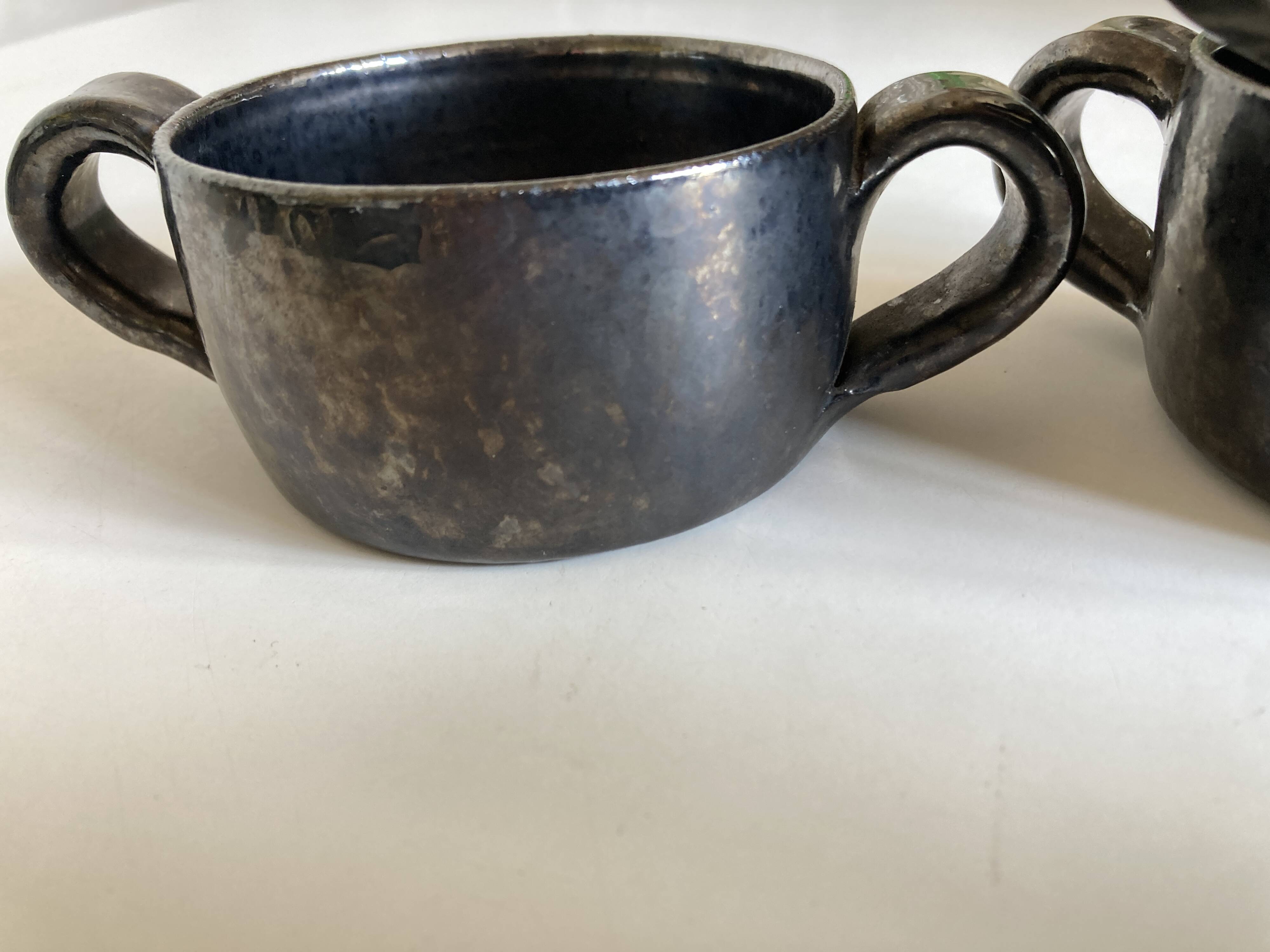 Set of 4 handled bowls Robert Picault 1960 Vallauris