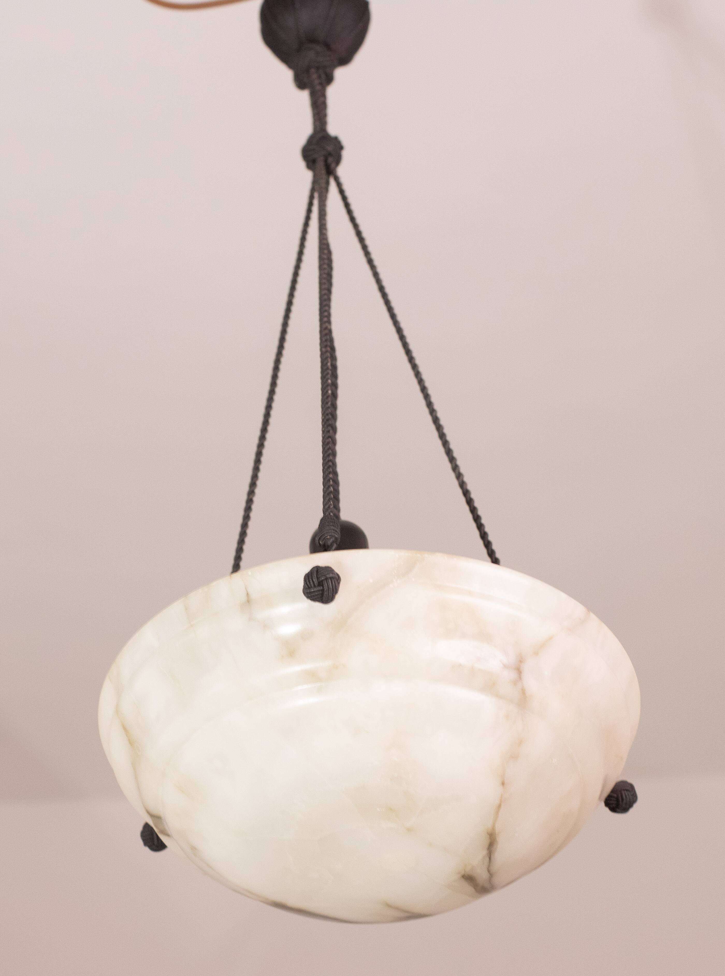 Lustre Art Déco en albâtre blanc, années 1950