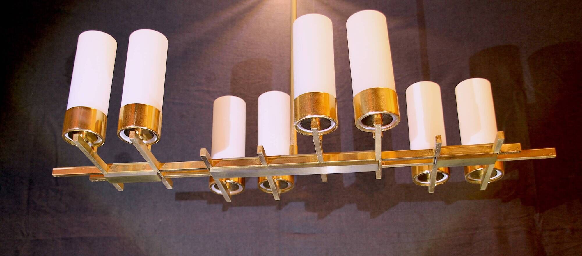 Mid-century, brass chandelier, height opalines, france