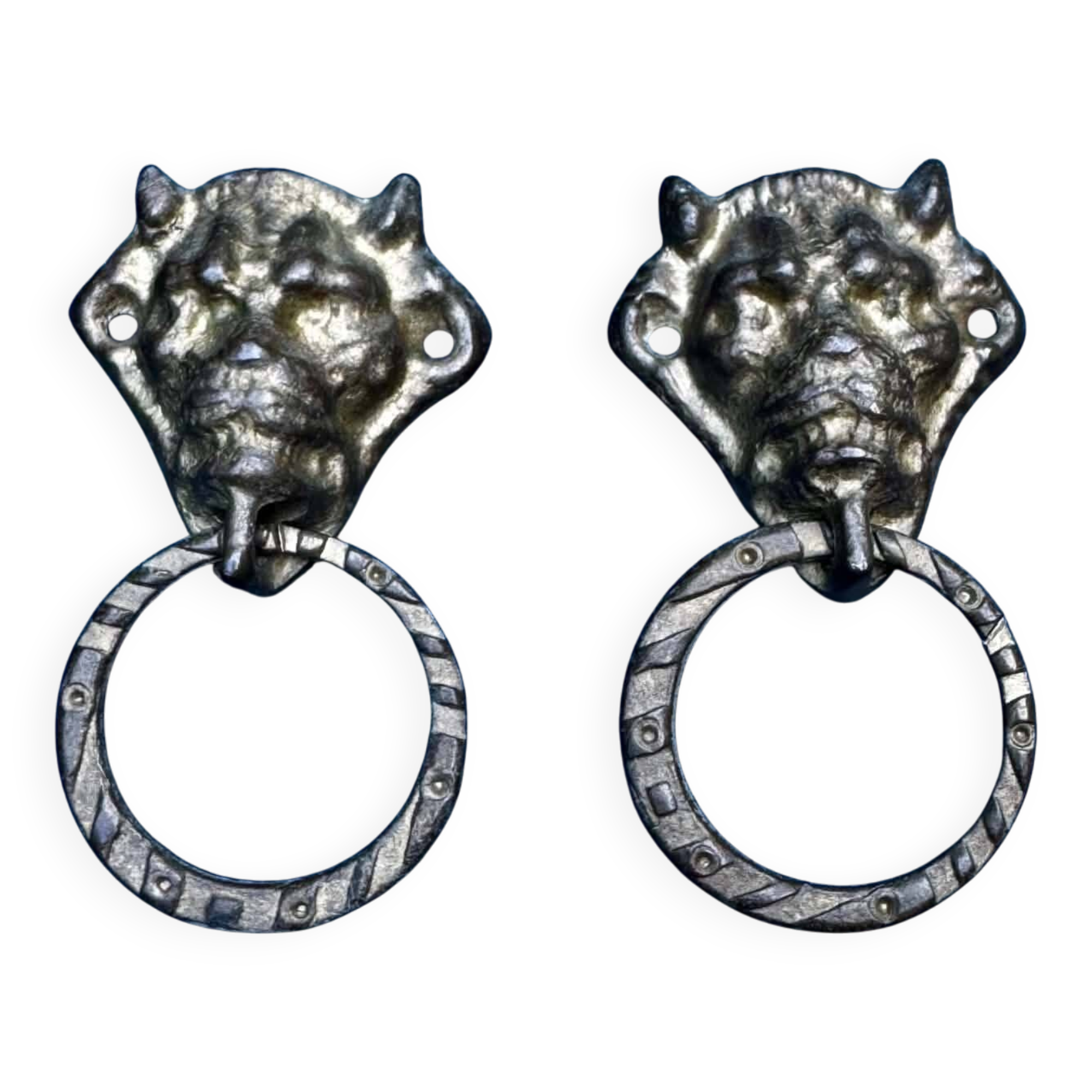 Pair of bronze devil drawer handles Art Nouveau