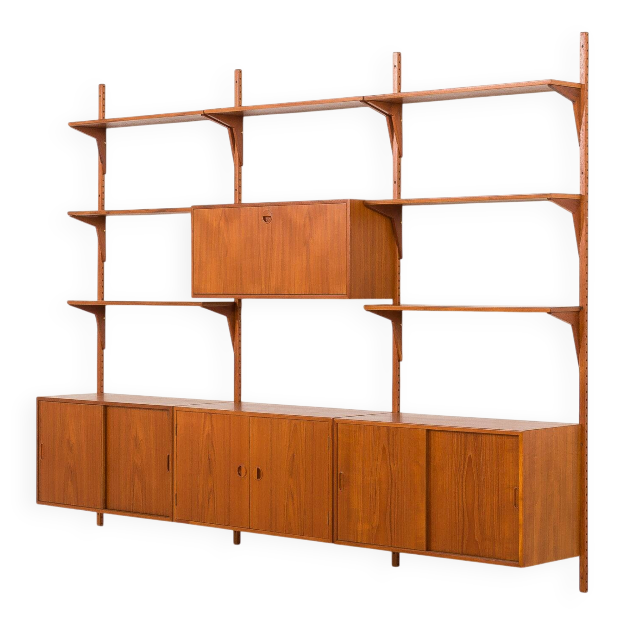 Hansen and Guldborg 3 bay teak wall unit, Denmark 1960s