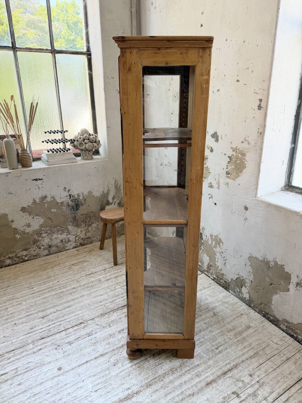 19th-century English pine display cabinet