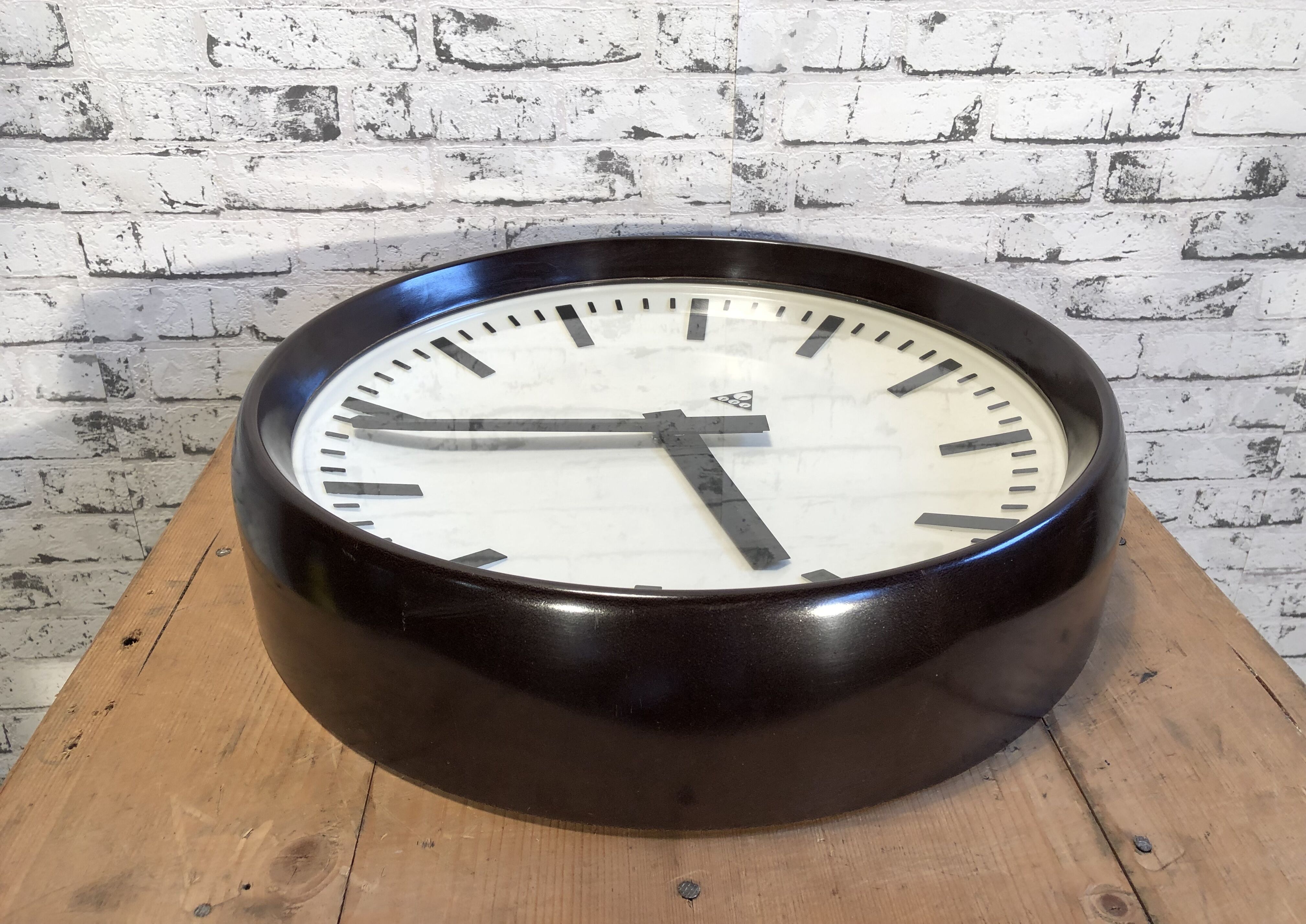 Large Industrial Bakelite Factory Wall Clock From Pragotron, 1960s