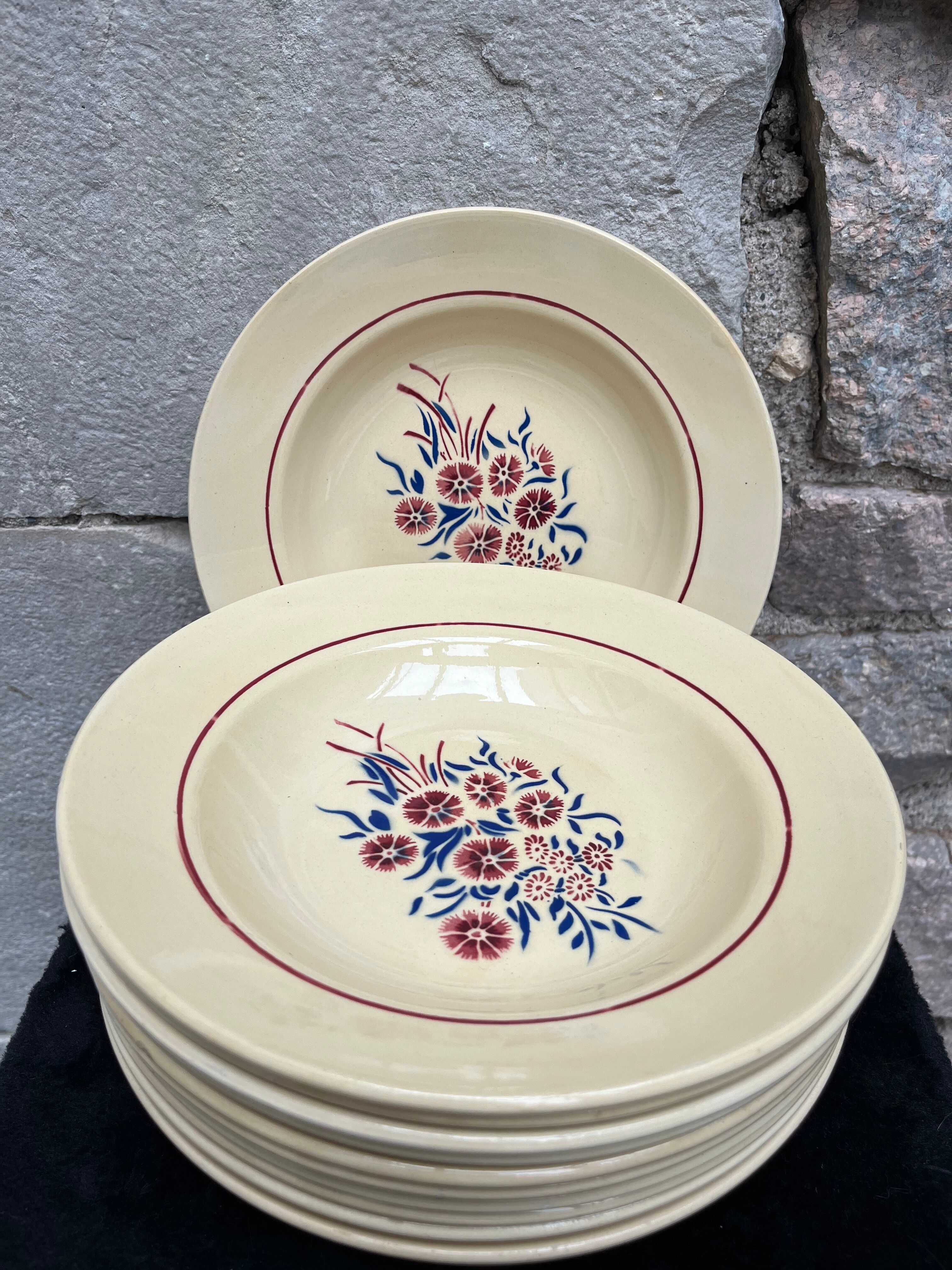 Set 12 assiettes creuses « Œillets » Badonviller