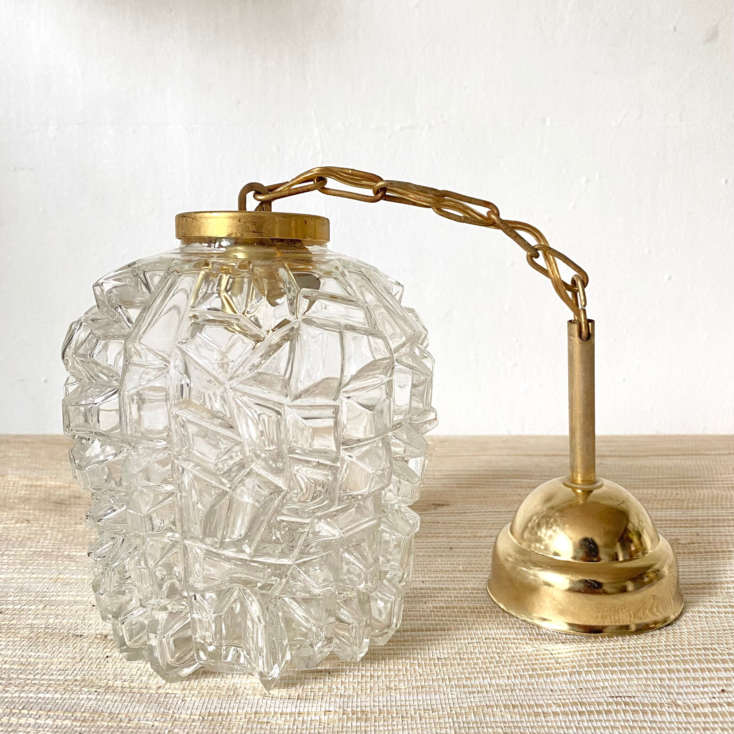 Suspension vintage en verre et métal doré
