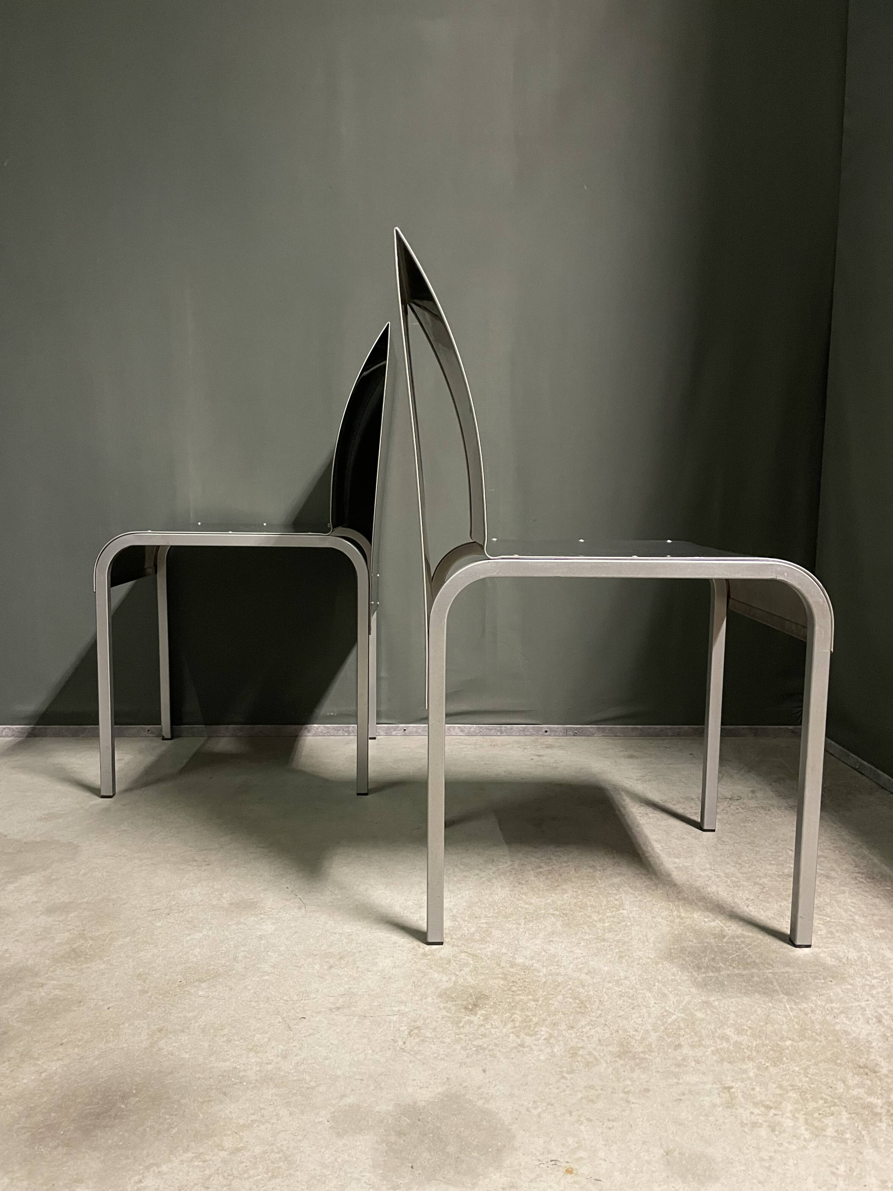 Rare set of 4 Aluminium side chairs 1980's