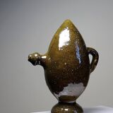 Ancienne gargoulette "Magique" oeuf en grès vernissé/émaillé et sablé
