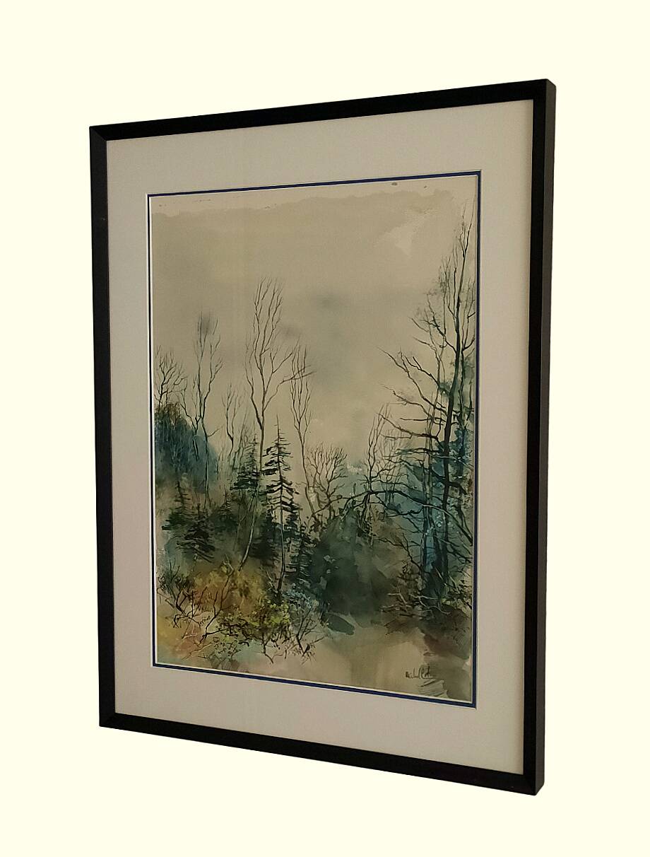 Painting signed Michel COLIN (1934) – Watercolor – Vosges undergrowth