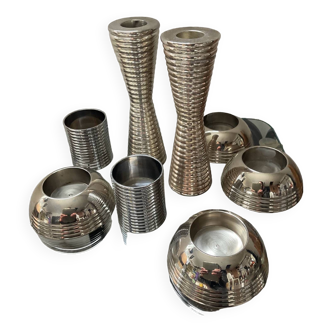 Series of 8 vintage candlesticks in silver metal