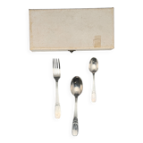 White metal children's cutlery set with little cat
