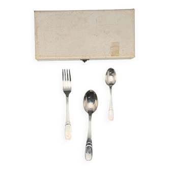 White metal children's cutlery set with little cat
