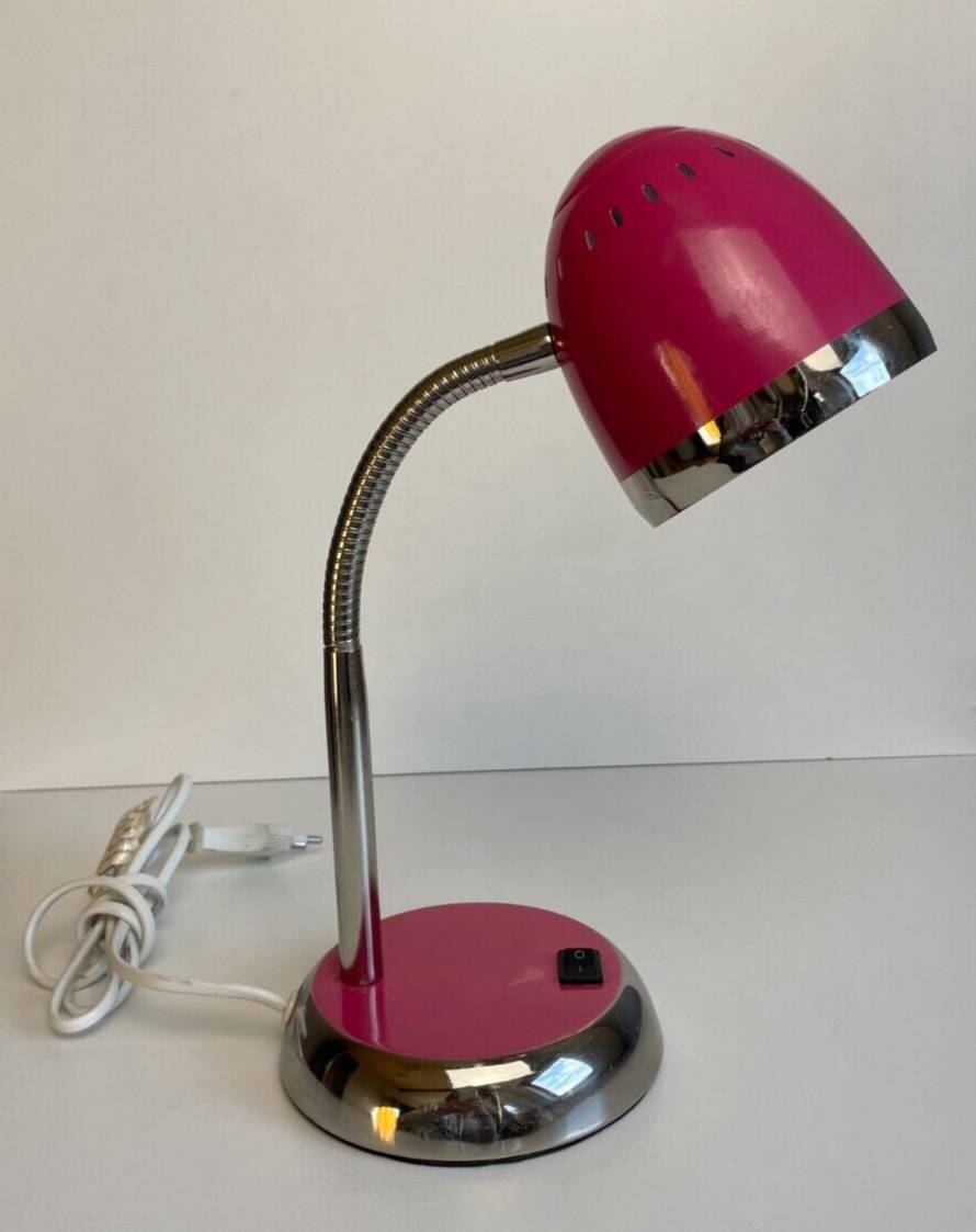 Flexible Pink and Metal Desk Lamp - 70's Style - Seventies and Vintage