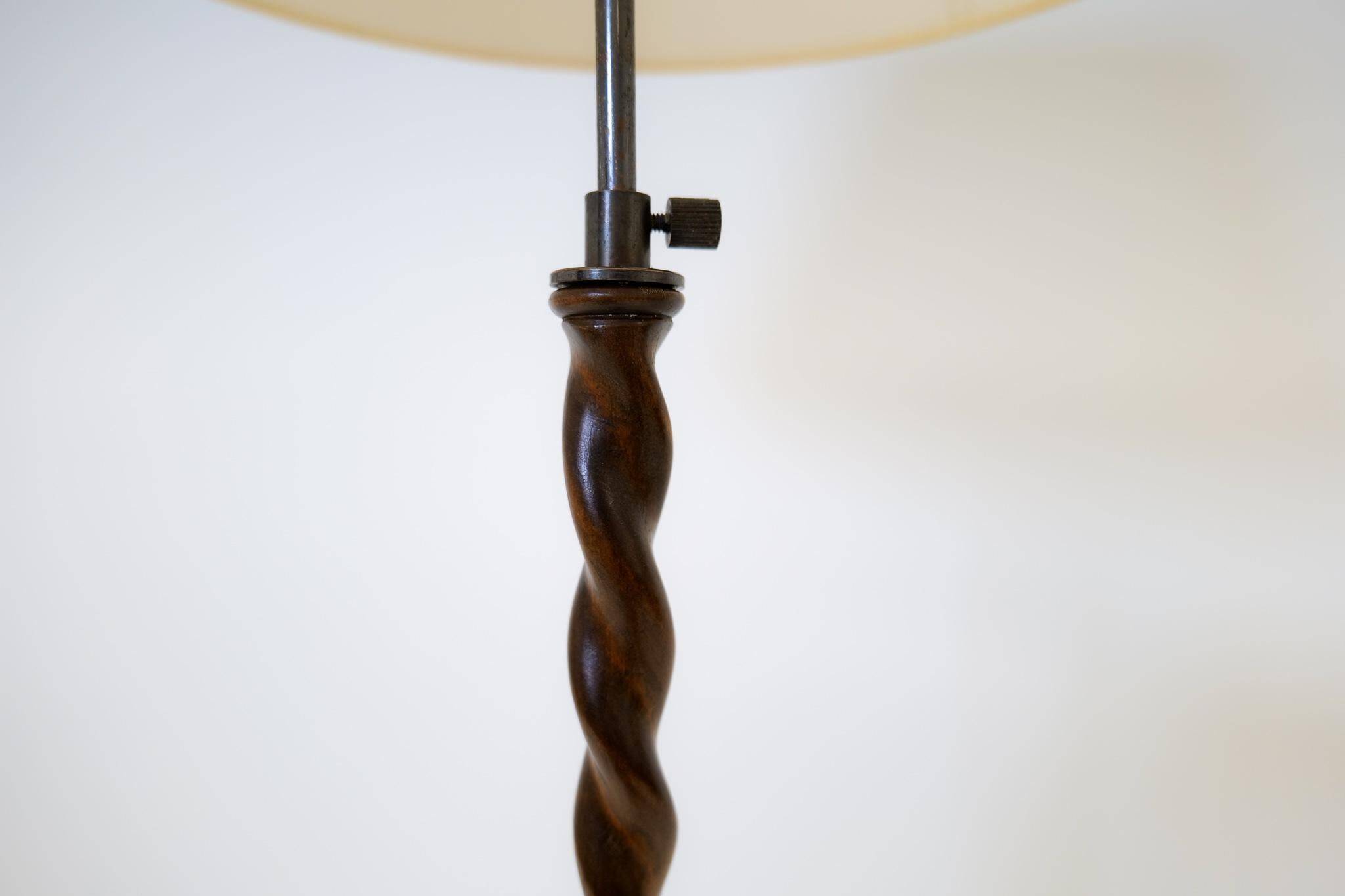 Organic whirlwind floor lamp in stained birch, Art Deco, Sweden, 1940s.