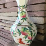 Hexagonal china porcelain vase xix th peches and 3 babs