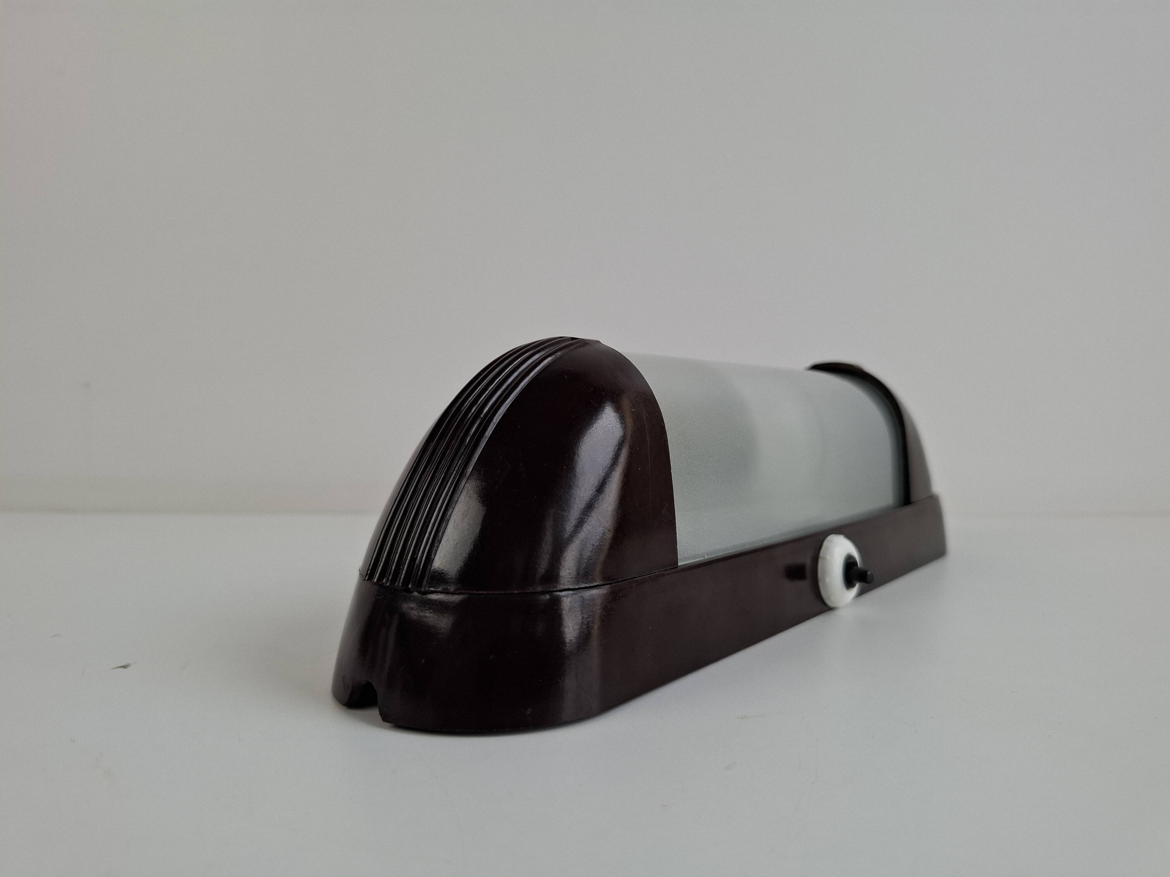 1930s Czechoslovak Art Deco Bakelite Wall Lamp with Frosted Glass