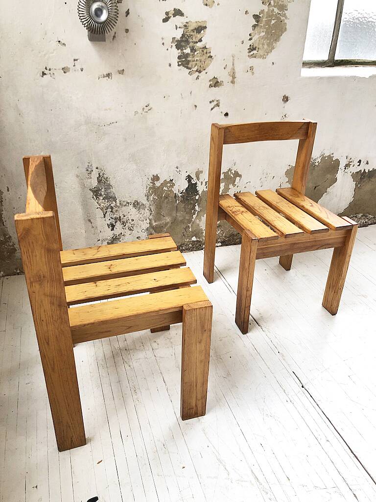 Duo of les arcs mountain pine chairs