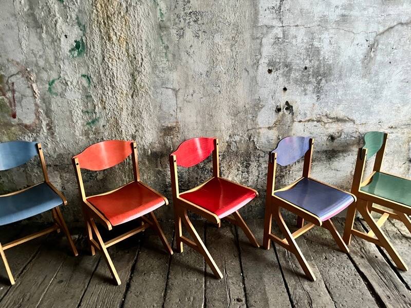 Vintage multicolour Bauhaus-style wooden chair
