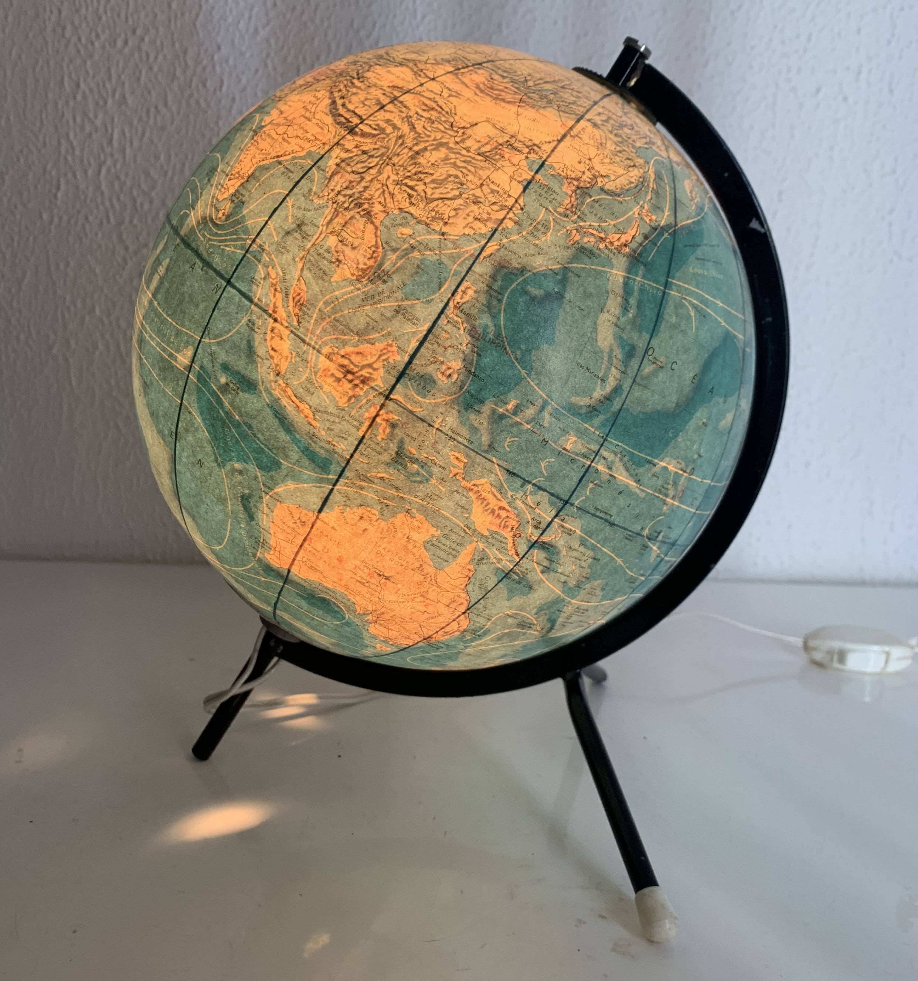 Globe vintage 1978 terrestre mappemonde Taride tripode - 28 cm