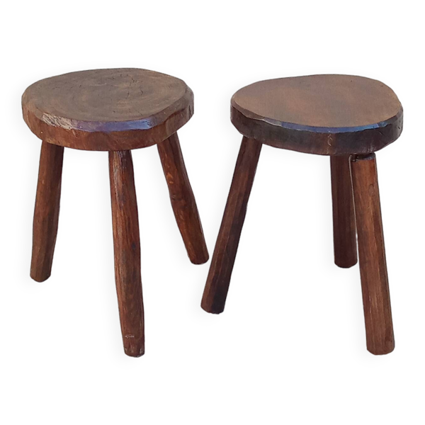 Paire de tabouret bas brutaliste vintage