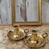 Pair of antique solid brass candle holders