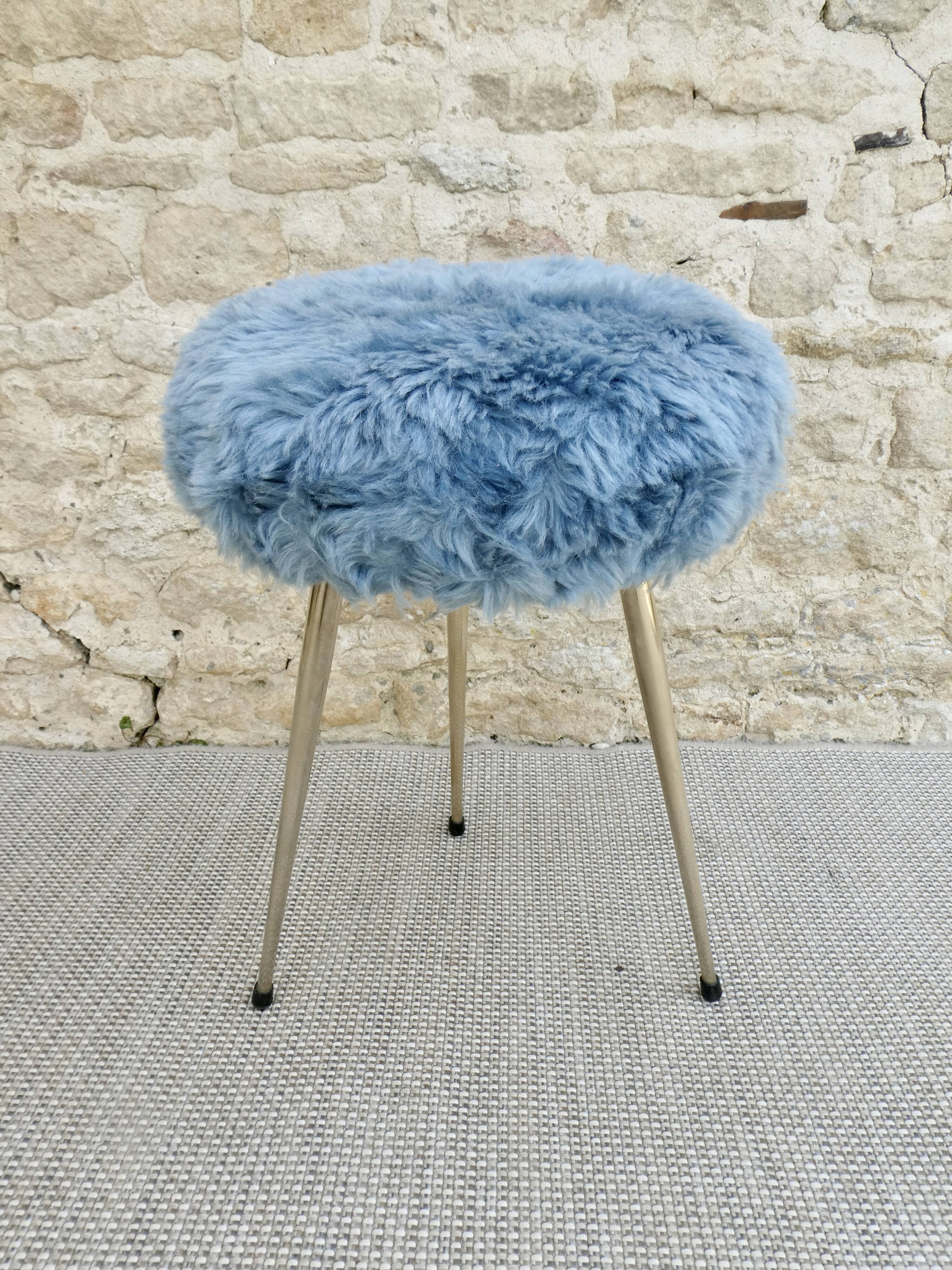 Blue moumoute tripod stool 60s