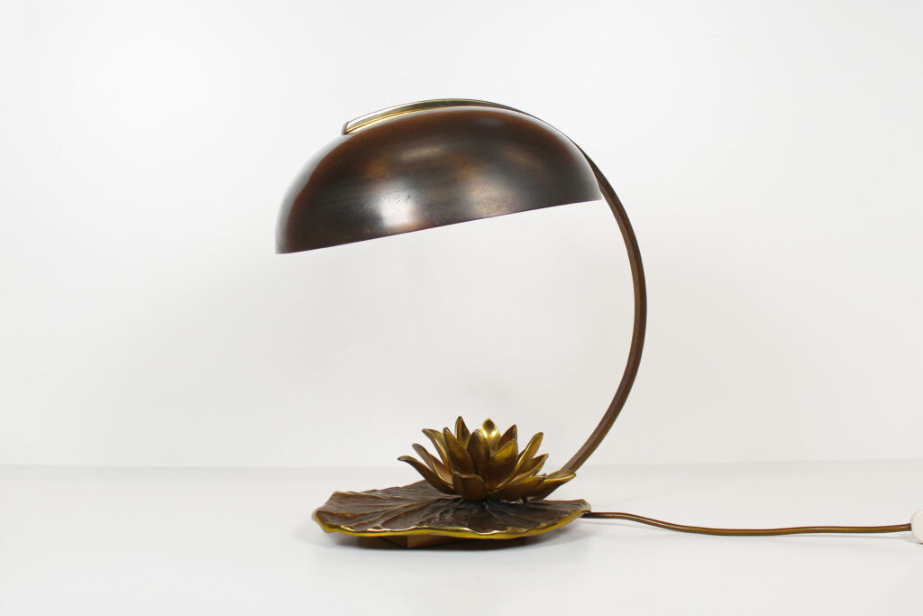 Stunning solid bronze 'Lily' table lamp signed by Maison Charles