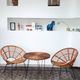 Set of armchairs "soleil" and rattan table of the years 50