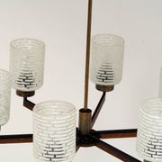 Vintage Philips 6-Light Chandelier in Brass, Teak & Black Metal