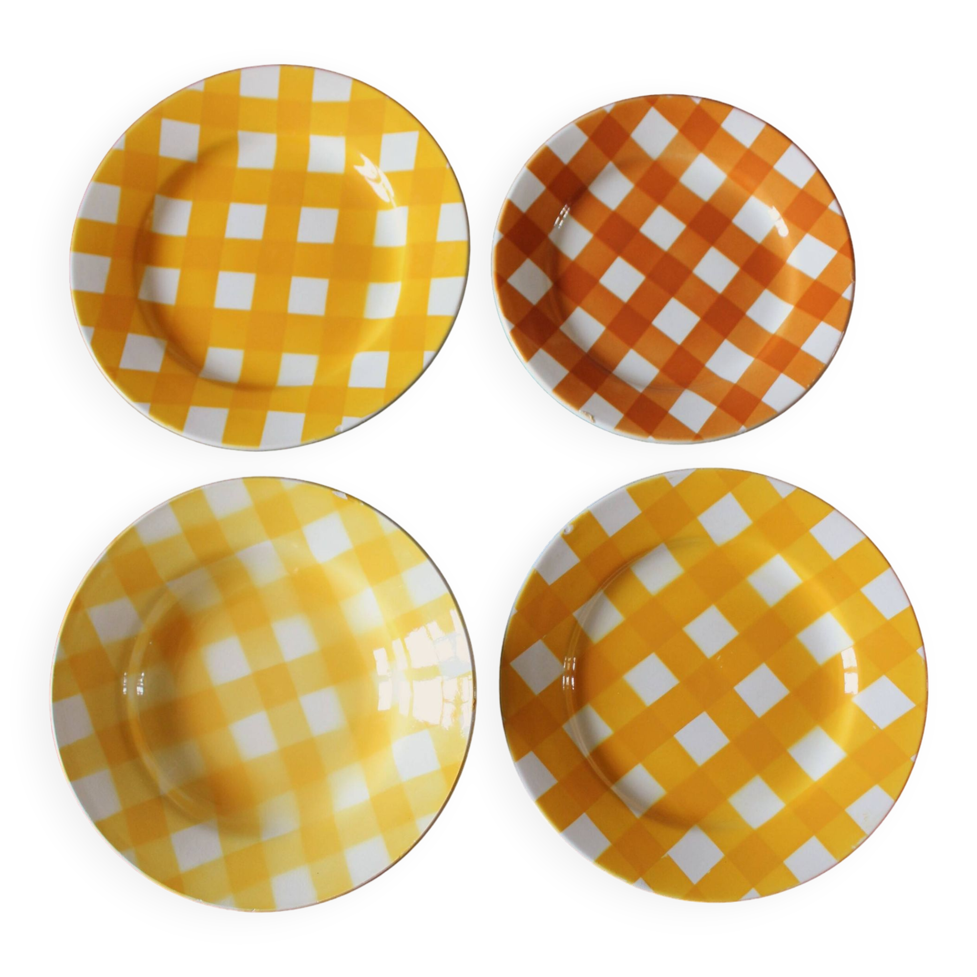 A Lot of 4 Yellow Orange Digoin Sarreguemines Scottish plates