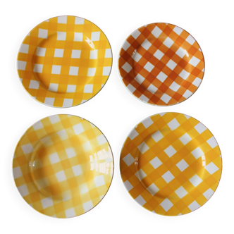 Un Lot 4 assiettes Jaune Orange Digoin Sarreguemines Ecossais