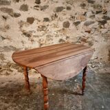 Antique walnut drop-leaf dining table – French round table 110 cm