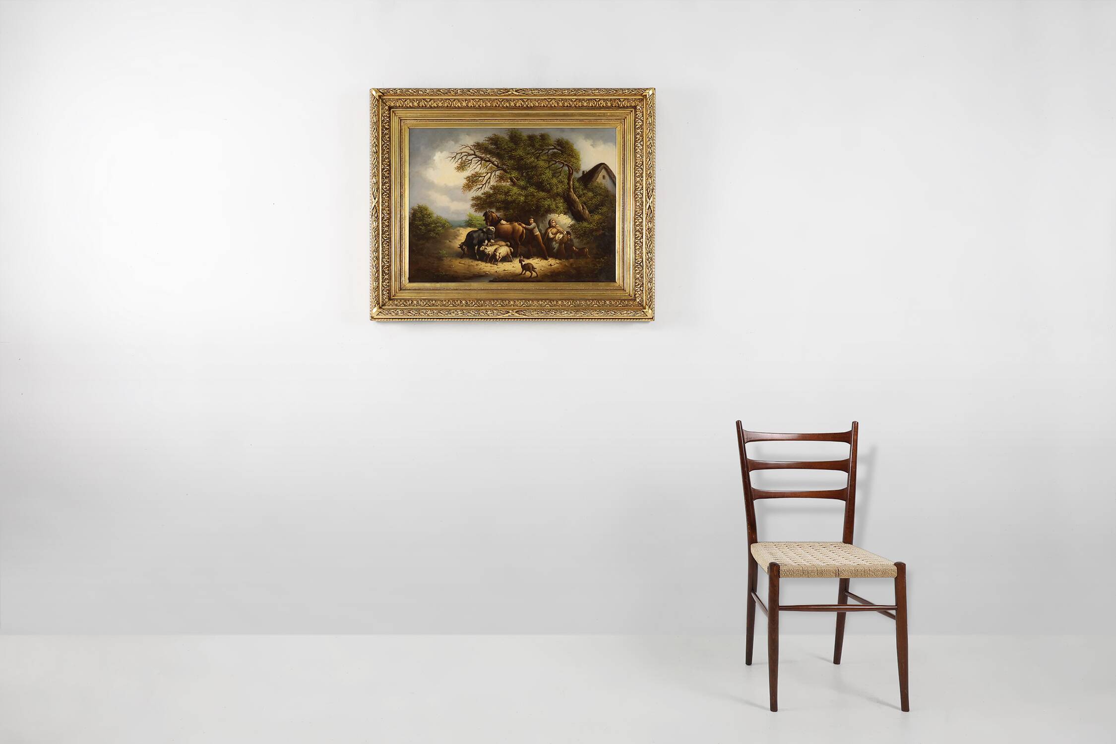 Large Rococo painting with gilded wooden frame, Belgium ca. 1900