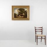 Large Rococo painting with gilded wooden frame, Belgium ca. 1900