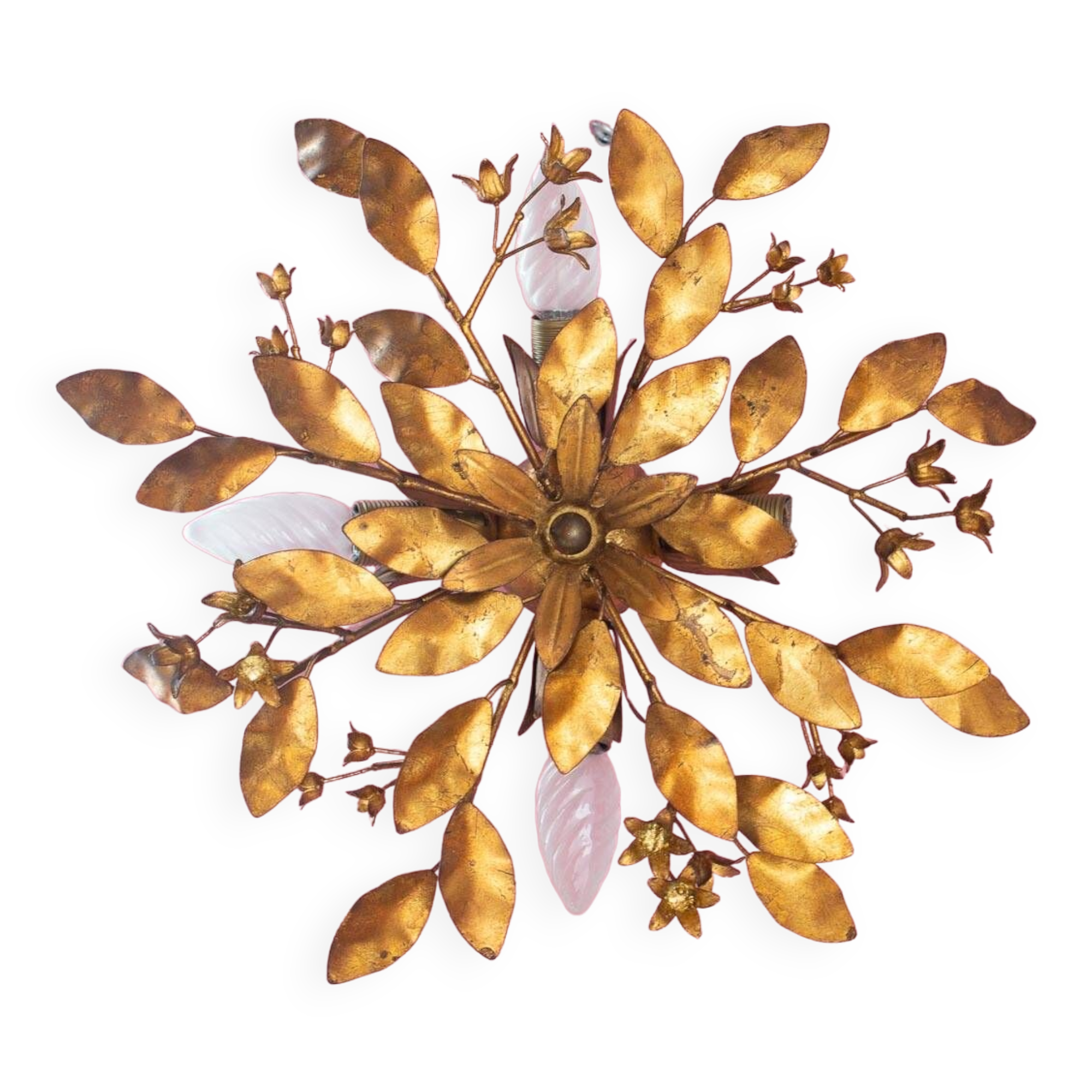 Italian ceiling light metal gold leaves 60s
