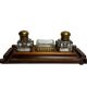 Desk inkwell in molded wood, brass and crystal, late 19th century