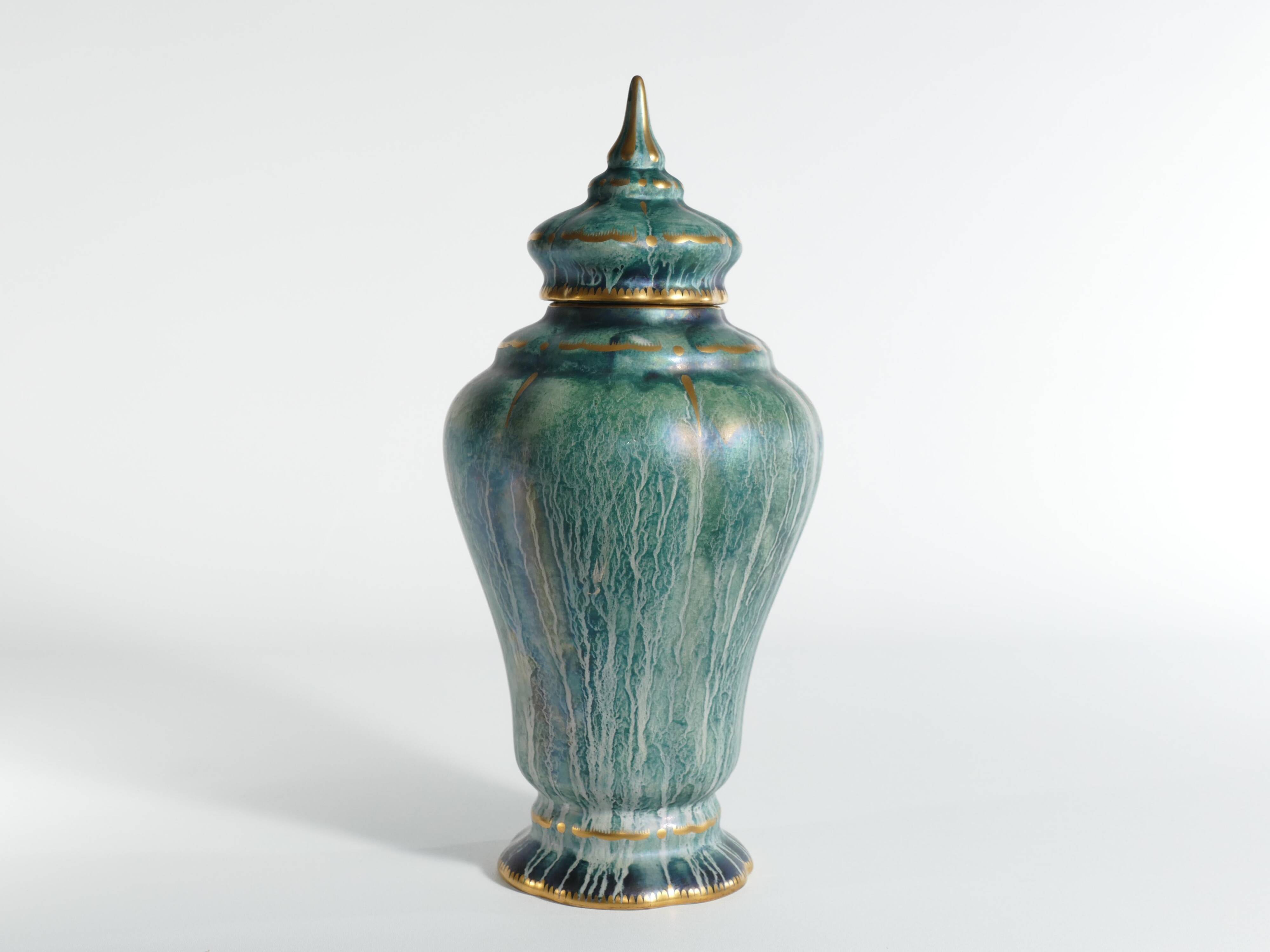 Art Deco Green Lustre Glaze Lidded Vase by Josef Ekberg Gustavsberg, 1920's