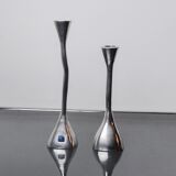Paire de bougeoirs zigzag, aluminium massif et pierre poli, art3, Espagne, 1970