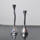 Pair of zigzag candle holders, solid aluminum and polished stone, art3, Spain, 1970