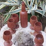 Scandinavian bottle and teak glass service