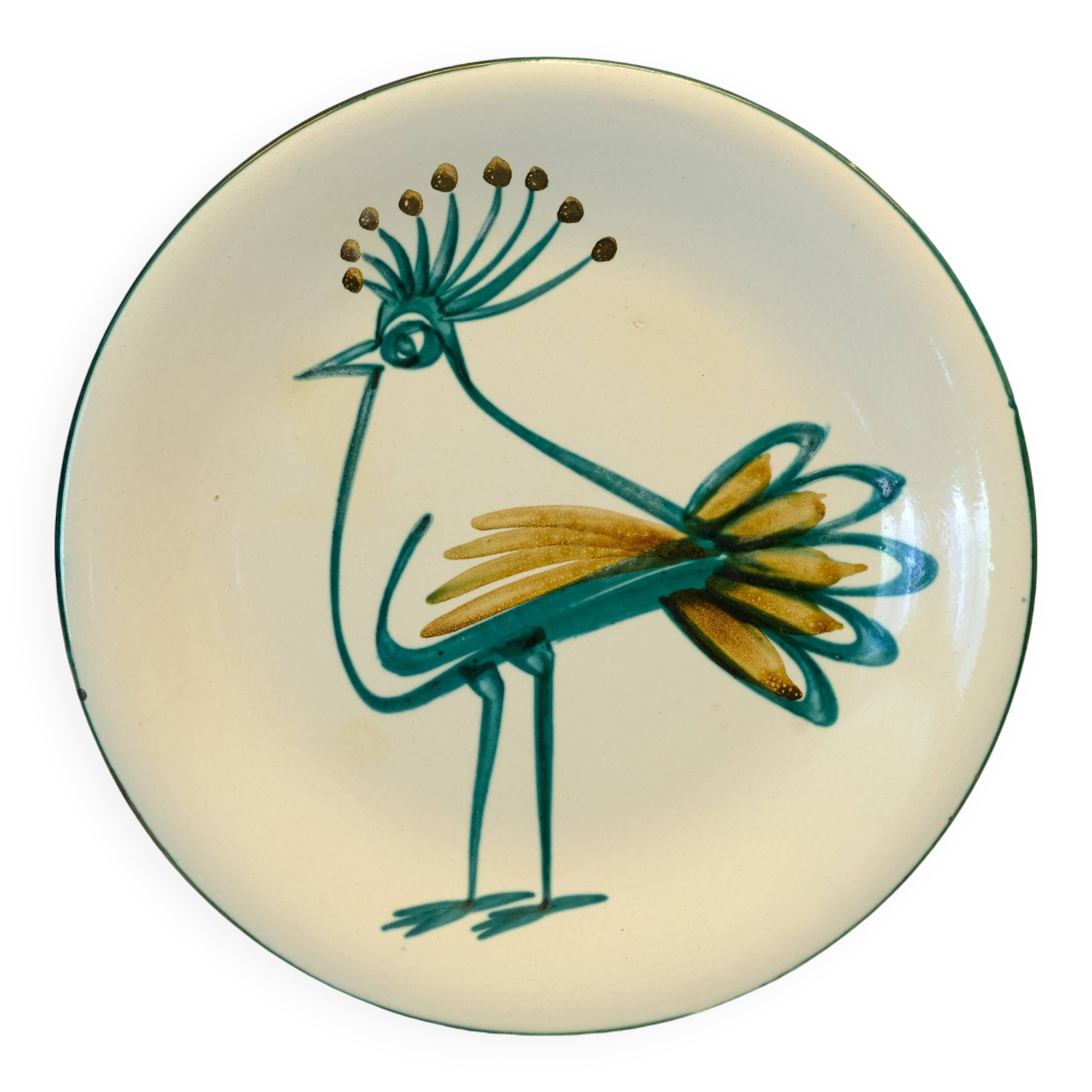 Plat à décor d'oiseau par Robert Picault 1950
