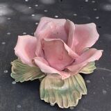 Pink candle holder in slip, old biscuit