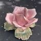 Pink candle holder in slip, old biscuit
