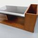 Rectangular vintage modernist coffee table with wooden niches, chrome.