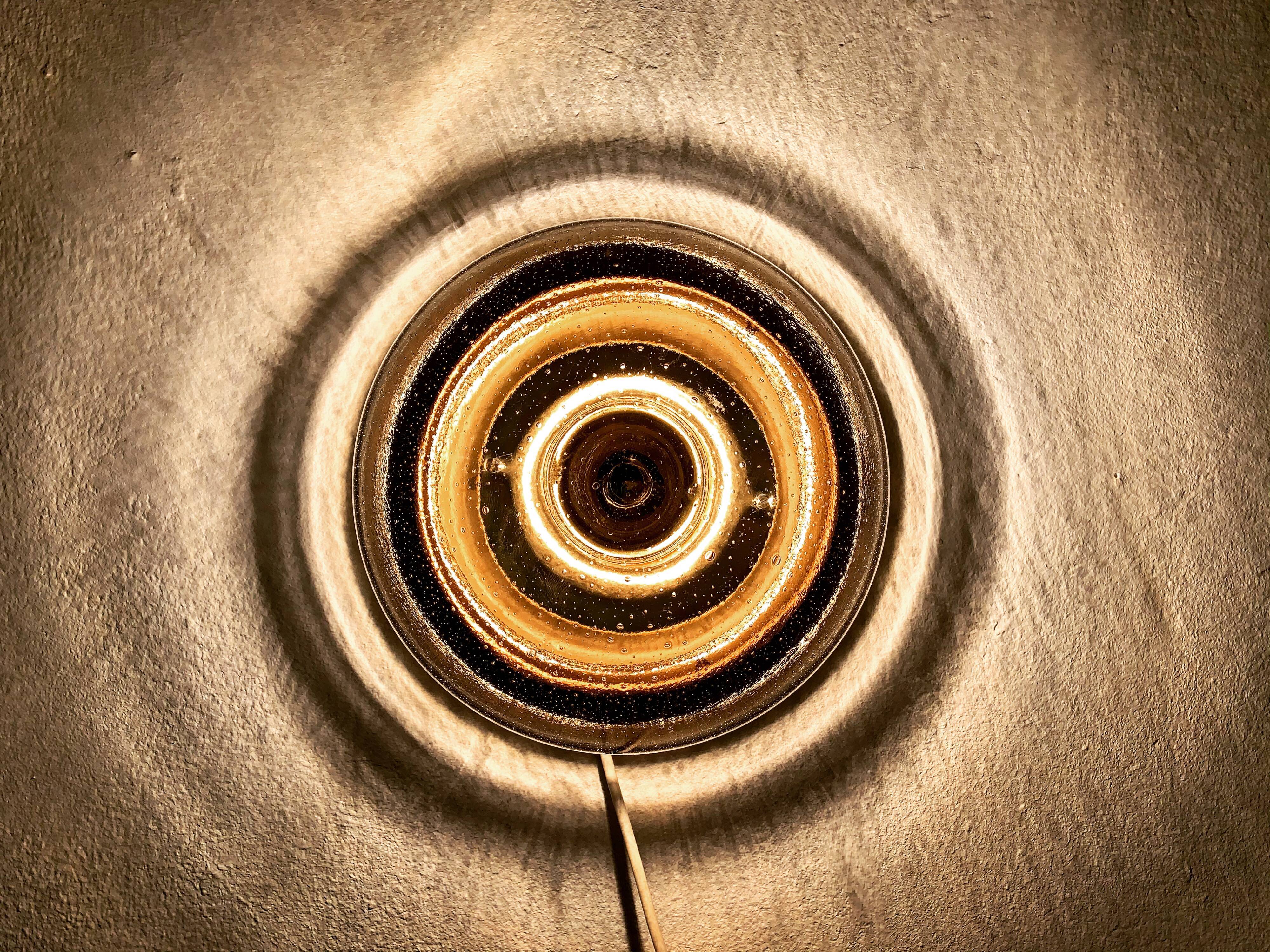 Smoked glass wall lamp or flush light by Glashütte Limburg