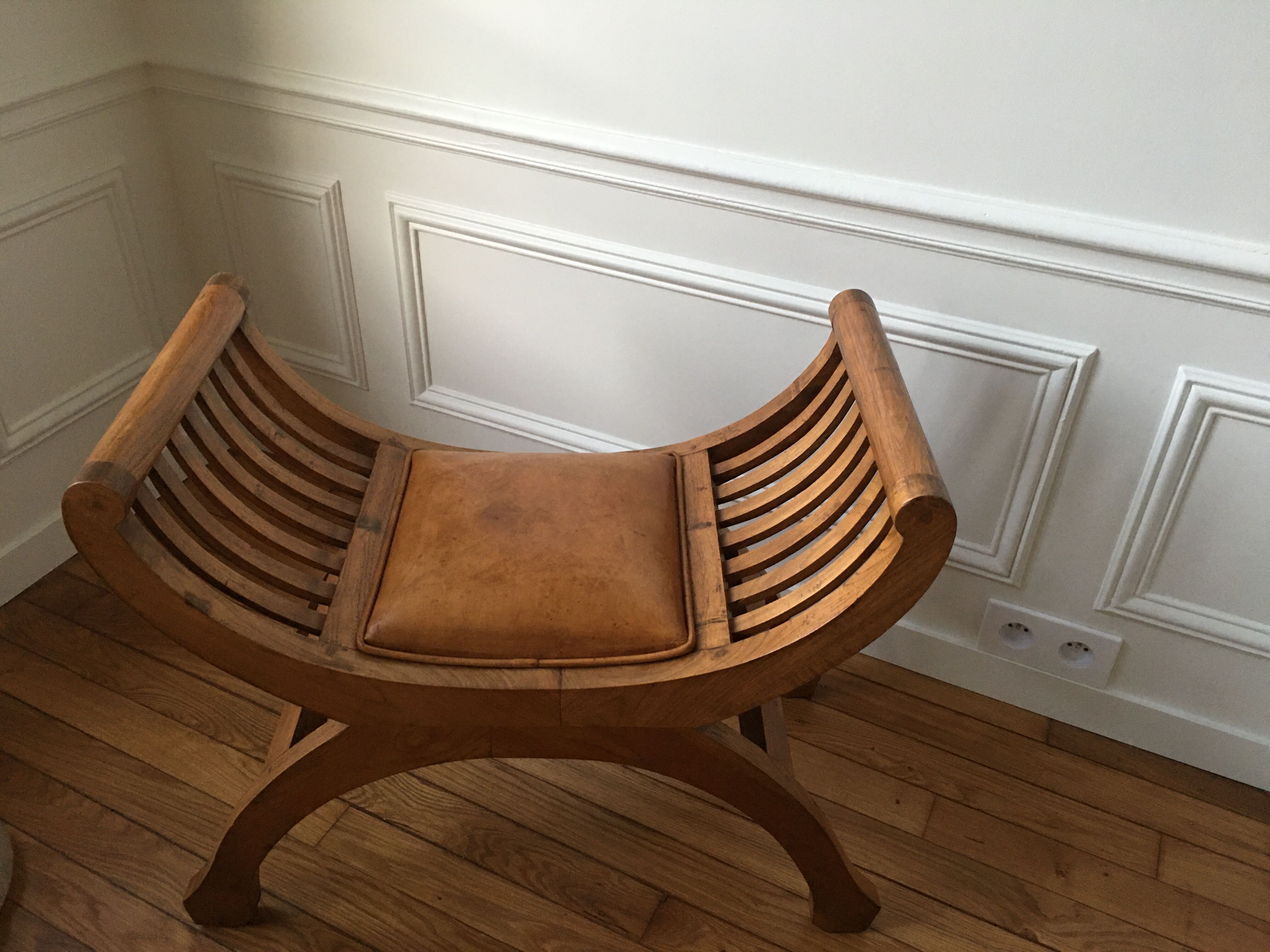 50s leather and teak stool